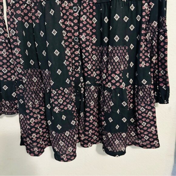 Style & Co Mesh Geometric Button Down Dress NWT Purple Black Size S - Picture 4 of 13